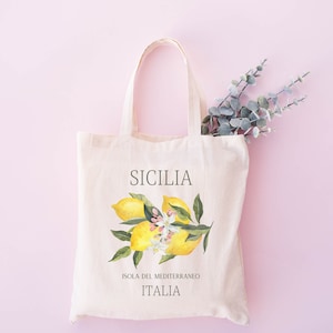 Sicilia Tote • Cotton Canvas • Sicily Lemons Bag • Cute Italia Vintage Style • Reusable Shoulder Bag • Sicily Italy Gift for Her