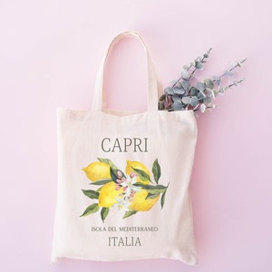 Capri Italy Tote • Cotton Canvas • Capri Lemons Bag • Cute Italia Vintage Style • Reusable Shoulder Bag • Capri Island Italy Gift for Her
