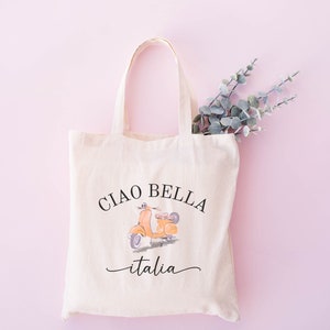 Ciao Bella Bag, Cotton Canvas Tote Bag, Italian Vespa Design, Italy Tote Bag, Italian Quote, Italian Saying, Italia Gift