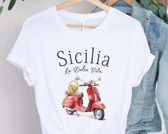 Sicilia Shirt Sicily Clothes Sicily Island Shirt Sicily T-Shirt Sicily Italy Trip Sicily Crewneck Sicilan Gift Palermo Catania Red Vespa Tee
