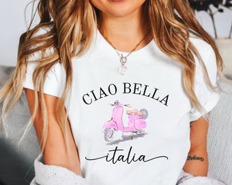Ciao Bella Italia Shirt • Unisex Soft TShirt • Cute Italian Pink Vespa Tee • Italian Vintage Style Shirt • Trendy Aesthetic Italy Shirt