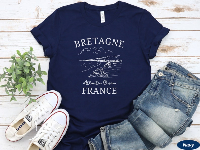 Bretagne Shirt, Brittany TShirt, Unisex Softstyle Tee, French Coastline, Cute Bretagne France T-Shirt, Bretagne Souvenir, Brittany Gift Navy