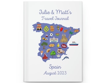 Spain Travel Journal, Custom Spain Vacation Notebook, Personalized Trip Planner, Spain Map, Spain Gift, Travel Diary, Memory Book