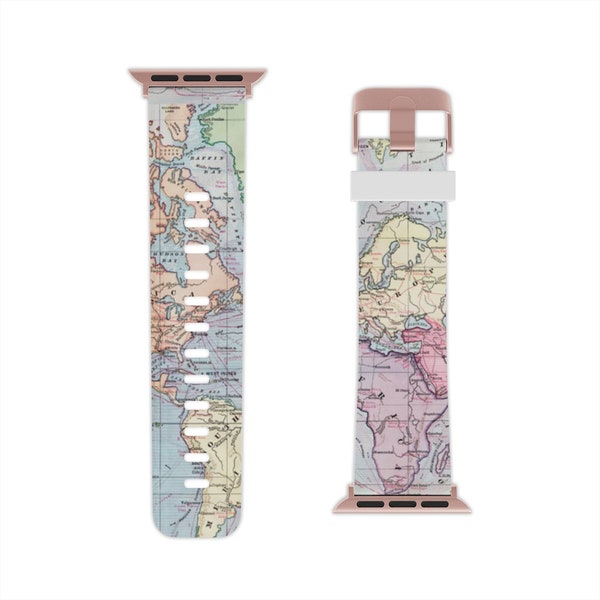 World Map Apple Watch Band • Smart Watch Strap • Series 38/40 42/44 • Flight Attendant Gift • Pilot Gift