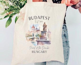 Budapest Tote, Cotton Canvas, Budapest Bag, Cute Budapest Gift for Her, Reusable Shoulder Bag, Budapest Gifts, Budapest Souvenir
