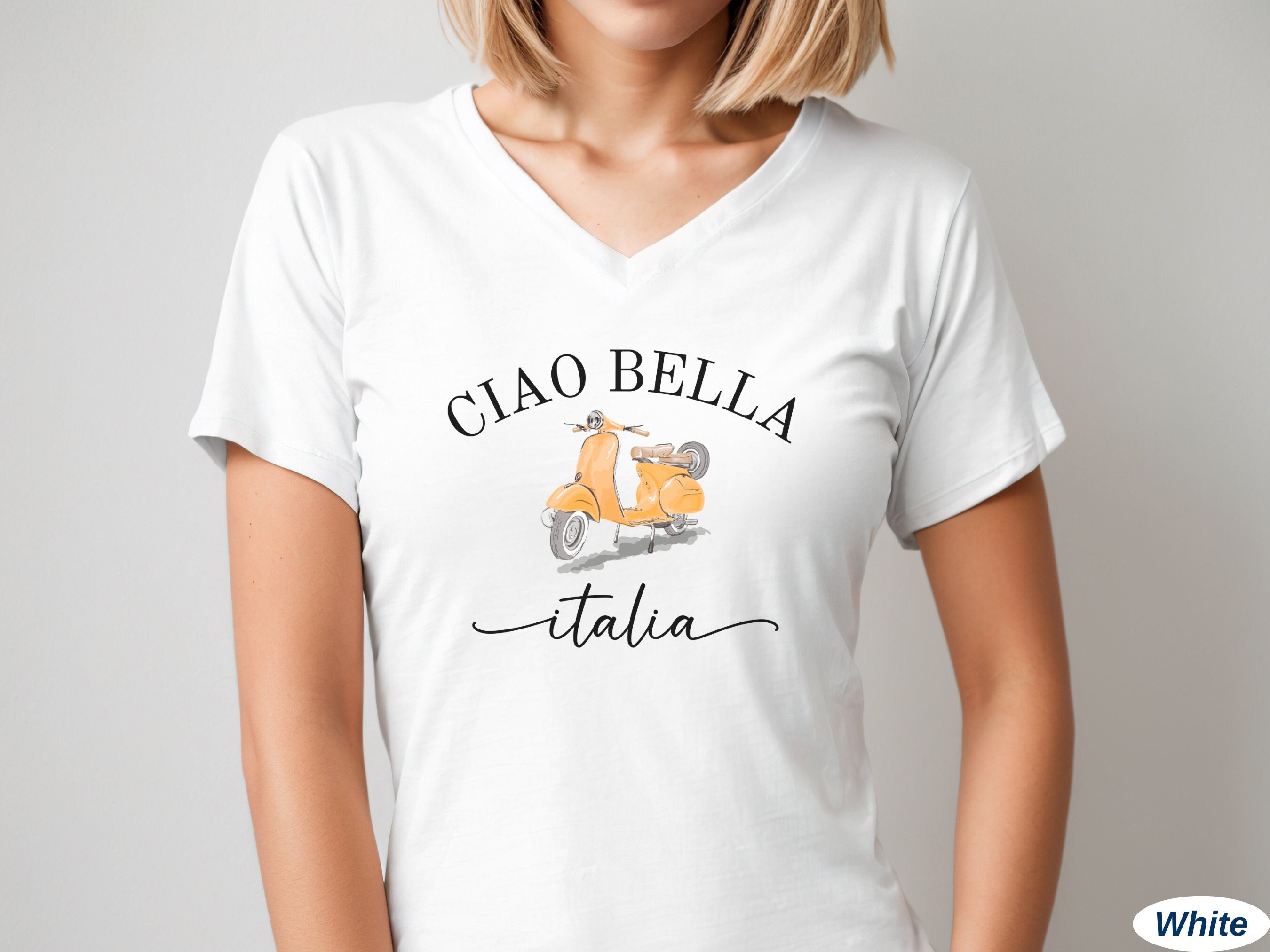 Ciao Bella Italia V-Neck Shirt, Italy V Neck TShirt, Cute Italian Vespa Tee, Italian Vintage Style Shirt, Trendy Aesthetic Italy Shirt