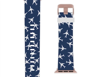 Airplane Apple Watch Band • Blue and White • Smart Watch Strap • Series 38/40 42/44 • Gift for Pilot Flight Attendant
