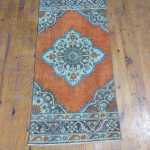 Handmade Wool Oushak Rug: 2.2x4.7 ft Vintage Turkish Hallway Rug