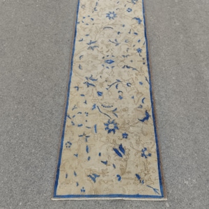 2x6 runner rug, turkish runner rug, bathroom rug, kitchen rug, corridor rug, handmade rug, vintage runner rug,beige blue runner rug 1.10x6ft