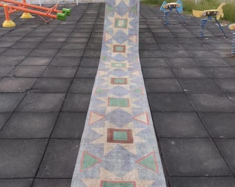 Vintage Turkish Runner Rug: Handwoven Wool Hallway Rug (2.4x20 ft)