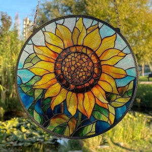 Sunflower Stained Glass Style Wall and Window Decoration, Sun Catcher Wall Art, Indoor Decor, Sunflower Decor, Window Hanging