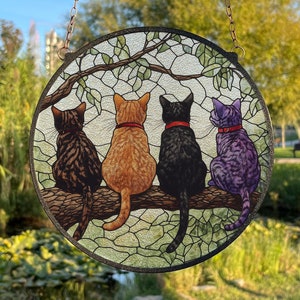 Bunte Katzen Buntglas Stil Wand und Fenster Dekoration, Suncatcher Wandkunst, Katzenliebhaber Geschenk, Geschenke für Mädchen, Haustier Fensterbehang