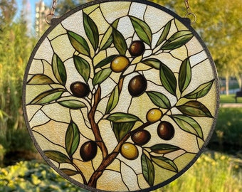 Olivenzweig Glasmalerei Suncatcher, Fensterdeko