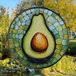 Avocado-gebrandschilderd glas, raamhangend decor, keukendecoratie suncatcher, ontbijt eten suncatcher, bar kar decor, fruit keuken decor