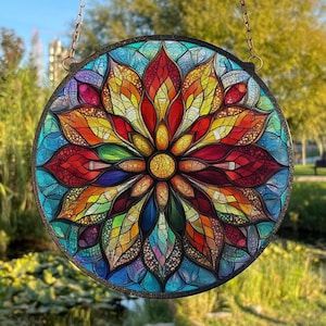 Mandala Painted Stained Glass Suncatcher, Window Hanging Decor, Outdoor Sun Catcher Decor, Mirrorball Wall Decor