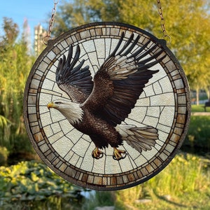Eagle Suncatcher Window Decoration, Stained Glass Style Art, Indoor Decor, Wildlife Bird Lovers Gift, Window Hanging, Garden Decor