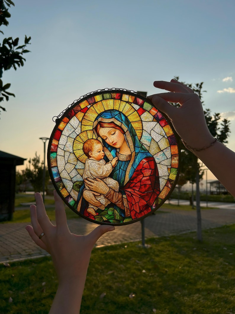 Virgin Mary Stained Glass Style Wall and Window Decoration, Suncatcher ...