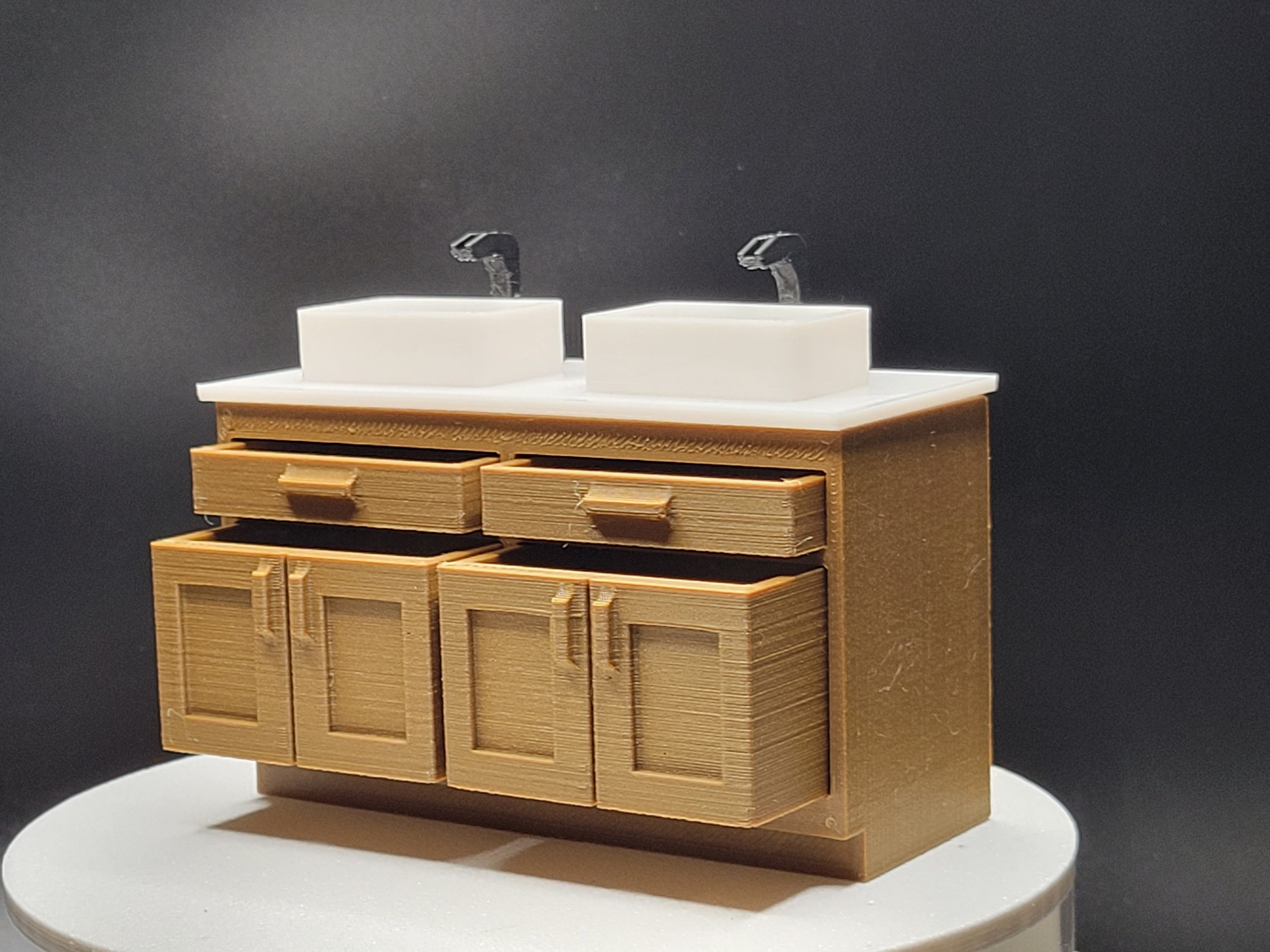 3D Model File (STL) for Miniature Bathroom Double Vanity (1:12 Scale ...