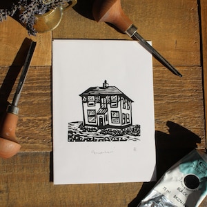 Impression linogravure faite main, maison
