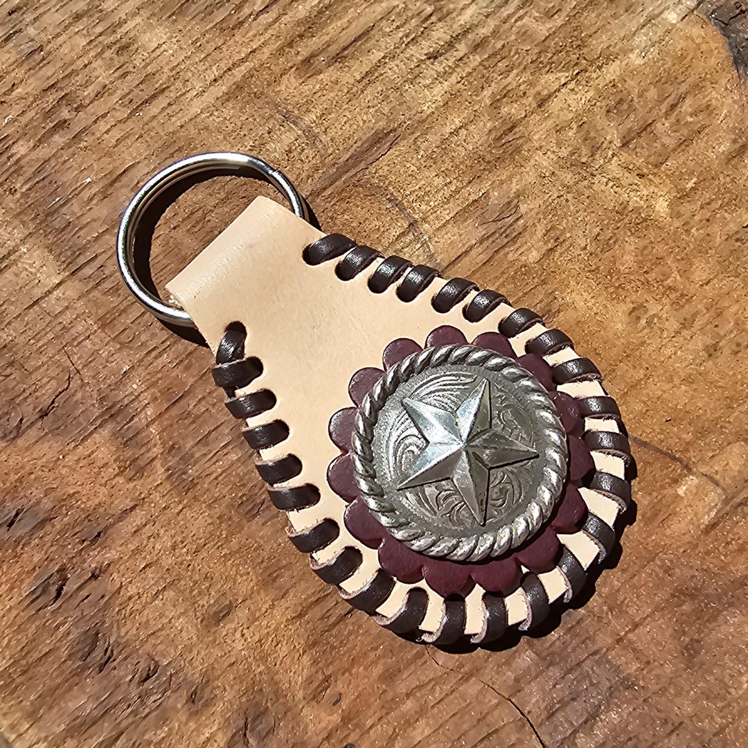 Pjo Keychains Silver Texas Star Genuine Leather Keychain Charm Tack Charm, Purse ...