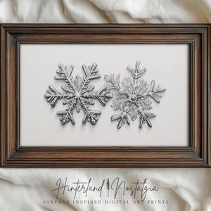 Christmas Winter Snowflakes Pencil Sketch | Vintage Inspired Wall Art | Minimalist Print | Digital File Download