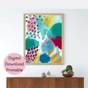 Póster de arte abstracto, Azul y rojo, Pintura de acuarela, Pintura de Acryil, Medios mixtos, Decoración estética de la habitación, Imprimible, Descarga digital
