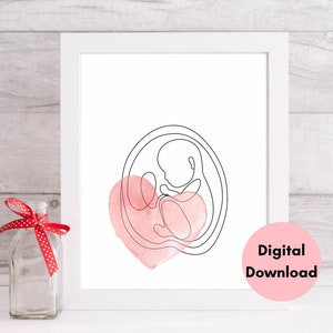 Baby Shower, Pregnancy Announcement, Pregnancy gift, Baby Line Art Print, Pregnancy Belly Baby Figure, Line Art Print,Baby Art,Nursery Decor
