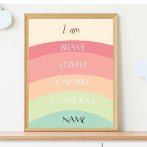 Personalized, Rainbow Affirmations Print, I am , Inspirational Nursery Decor, PRINTABLE Wall Art, DIGITAL DOWNLOAD, for her, for kids