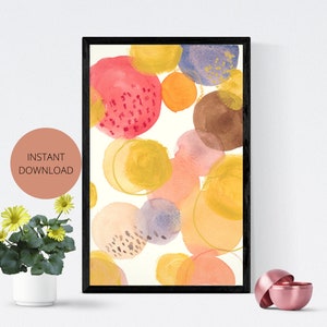 Póster de arte abstracto, Rosa y oro, Pintura de acuarela, Pintura de acrililo, Medios mixtos, Decoración estética de la habitación, Imprimible, Descarga digital
