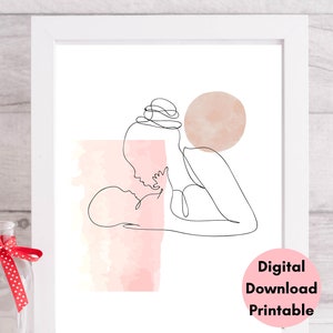 Baby Line Art Print, Mom and Baby Figure, Line Art Print, Baby Art, Infant art, Baby Print, Birth Gift for Nursery room, Nursery decor