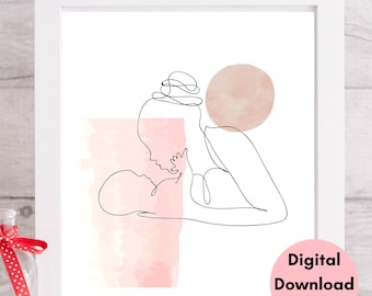 Baby Line Art Print, Mom and Baby Figure, Line Art Print, Baby Art, Infant art, Baby Print, Birth Gift for Nursery room, Nursery décor