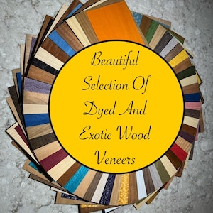 Exotic and Dyed All Wood Veneer Sheets. Each pack contains 20 premium sheets. Ships 1 day