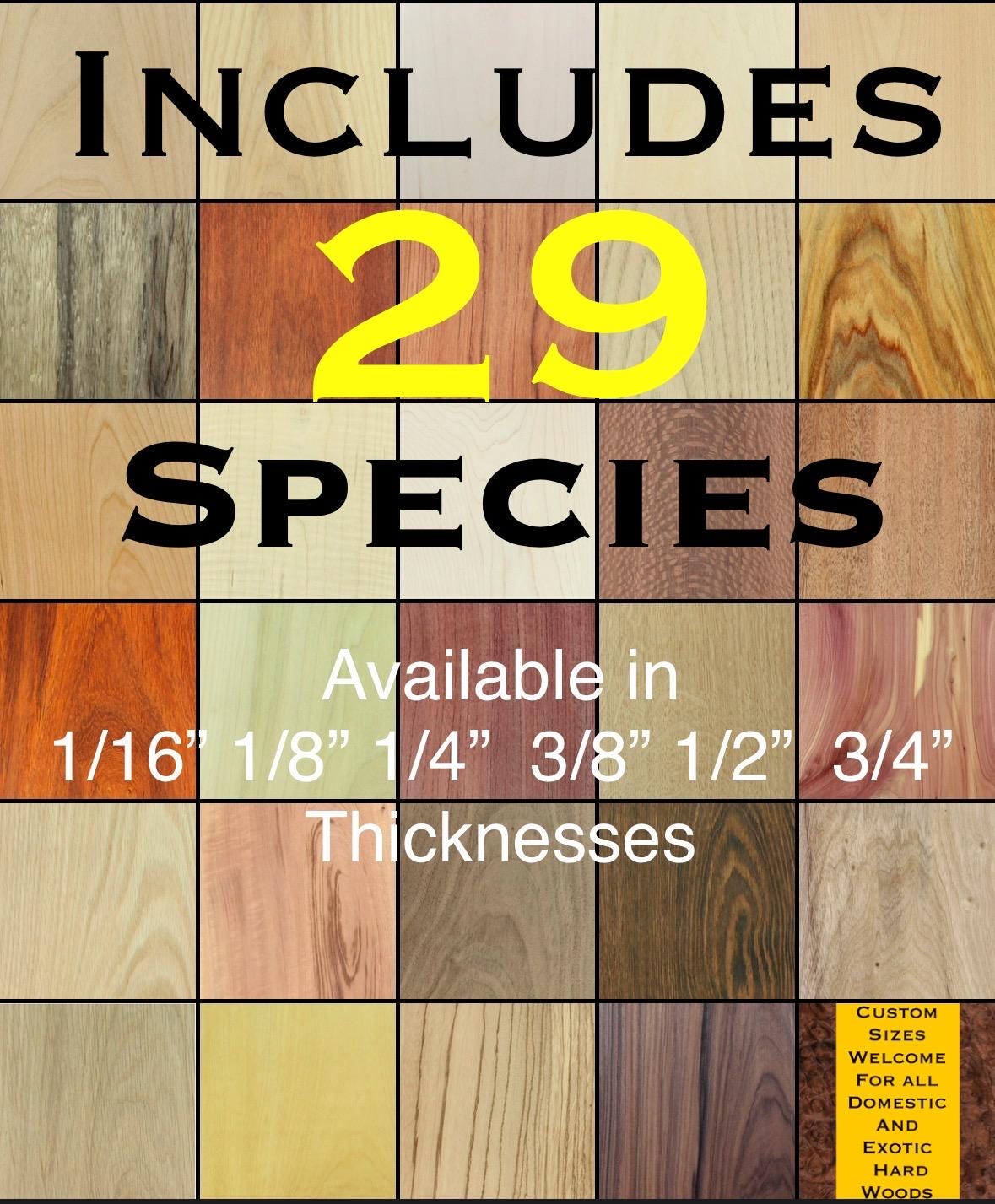 29 Species 1/2”x3”x24” Exotic and Domestic Solid Hardwoods and Softwoods  Premium Quality Project Ready - Etsy, image size:1179x1427