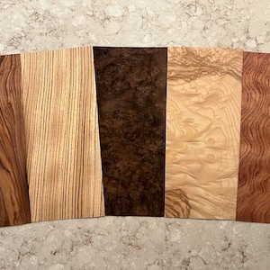Exotic Highly Figured All Wood Veneer Sheets from around the world. Each pack contains 6 stunning sheets of premium wood veneers. Ships 1day