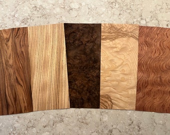 Exotic Highly Figured All Wood Veneer Sheets from around the world. Each pack contains 6 stunning sheets of premium wood veneers. Ships 1day