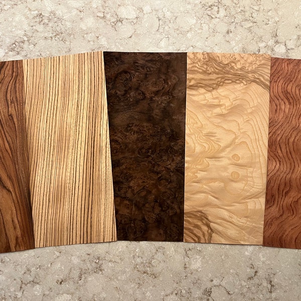 Exotic All Wood Veneer Sheets from around the world. Each pack contains 5 stunning sheets of premium wood veneers. Ships 1 day