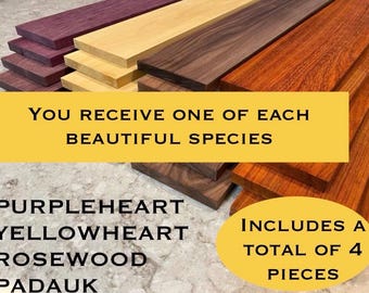 3/4”x1”x24” Exotic Rosewood Padauk Purpleheart Yellowheart solid hardwoods 4 pcs. In Total cnc laser engraving hardwood  Premium Quality