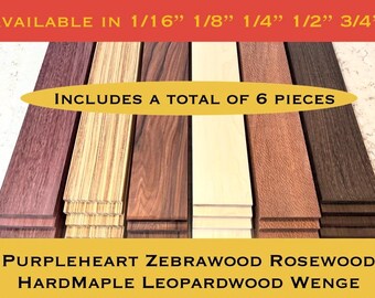 1/2”x4”x24” Premium  Purpleheart, Wenge, Rosewood, Zebrawood, Leopardwood, Hard Maple, hardwood, 6 pcs. Total