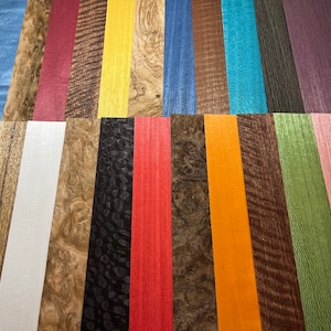 Dyed and exotic premium wood veneers. 24 exquisite large sheets. Highest quality all wood veneers. Most beautiful veneers available.