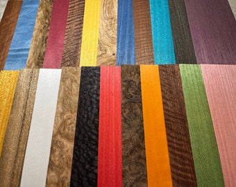 Dyed and exotic premium wood veneers. 24 exquisite large sheets. Highest quality all wood veneers. Most beautiful veneers available.