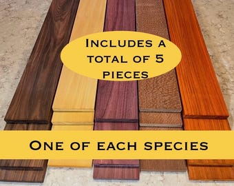 3/4”x4”x24” Exotic Rosewood Padauk Purpleheart Yellowheart Leapordwood hardwoods cnc  hardwood thins Premium Quality 5 pcs. In Total