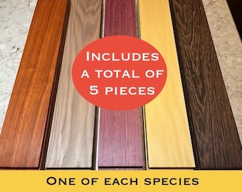1.50”x12”x1/2” Solid exotic hardwoods Padauk, Purpleheart, Wenge, Walnut, Yellowheart, laser cutting, cnc, engraving, craft. 5 pcs. Total