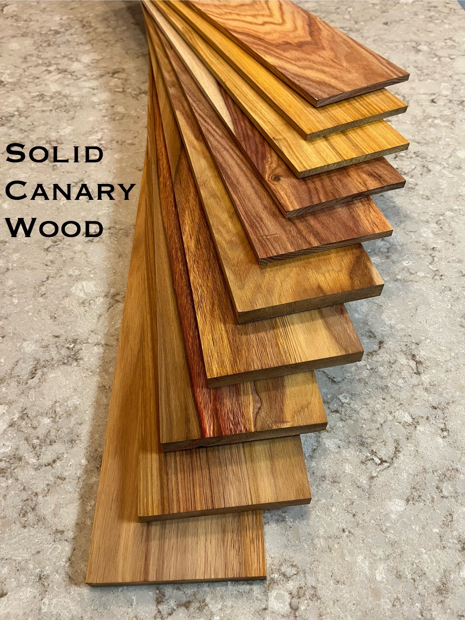 1/4”x4”x24” Solid Exotic Canarywood Hardwood, Laser Cutting, Cnc