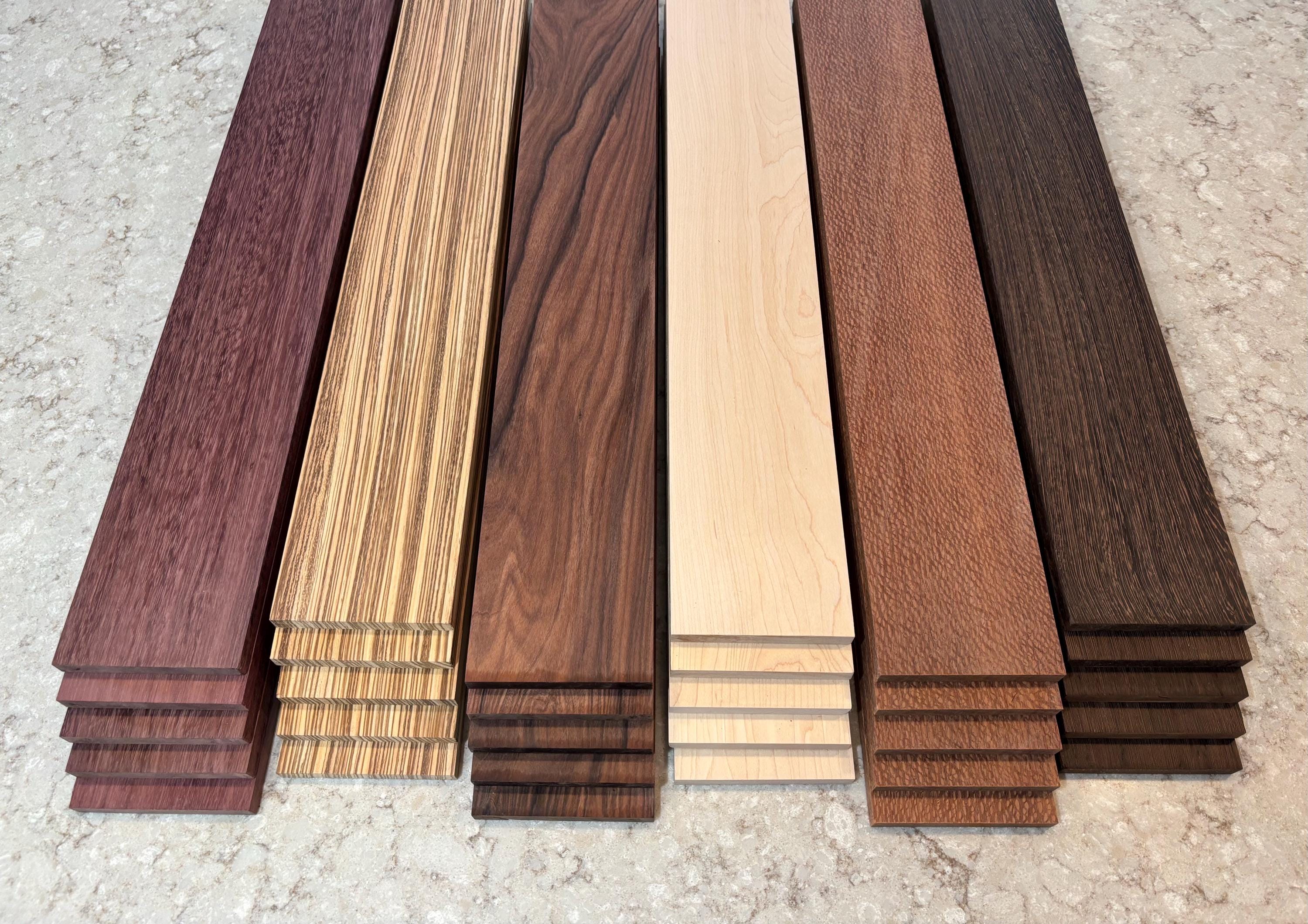 3/4”x4”x24” Premium  Purpleheart, Wenge, Rosewood, Zebrawood, Leopardwood, Hard Maple, hardwood, 6 pcs. Total