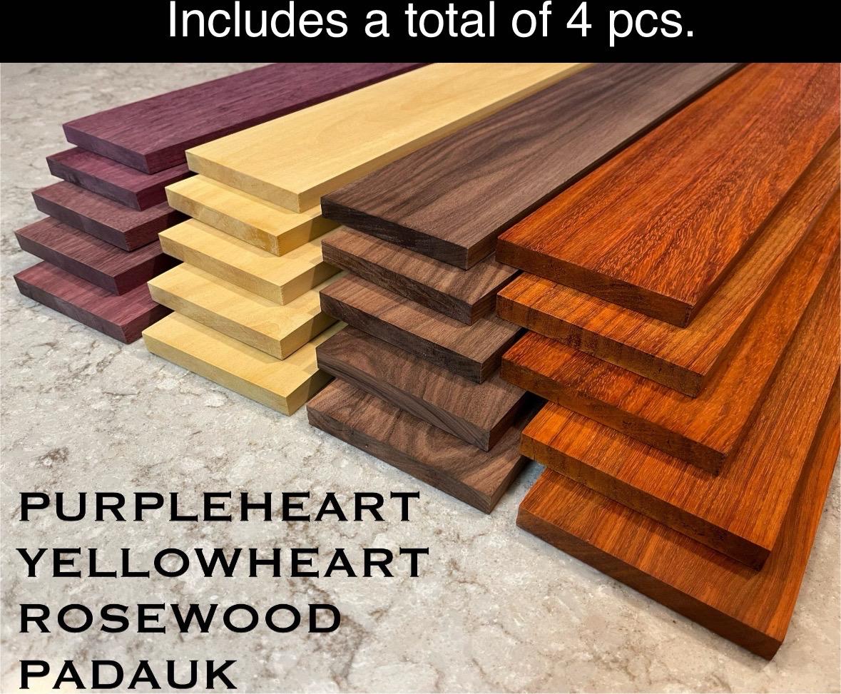 1/2”x4”x24” Exotic Rosewood Padauk Purpleheart Yellowheart Total 4 pcs. hardwoods laser engraving hardwood thins Premium Quality Ships 1 Day