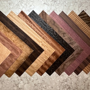 20 Exotic Highly Figured All Wood Veneer Sheets from around the world. Includes 20 stunning sheets of premium veneers. Ships 1 day.