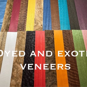 Dyed and exotic premium wood veneers. 12 exquisite sheets. Highest quality all wood veneers. Most beautiful veneers available.