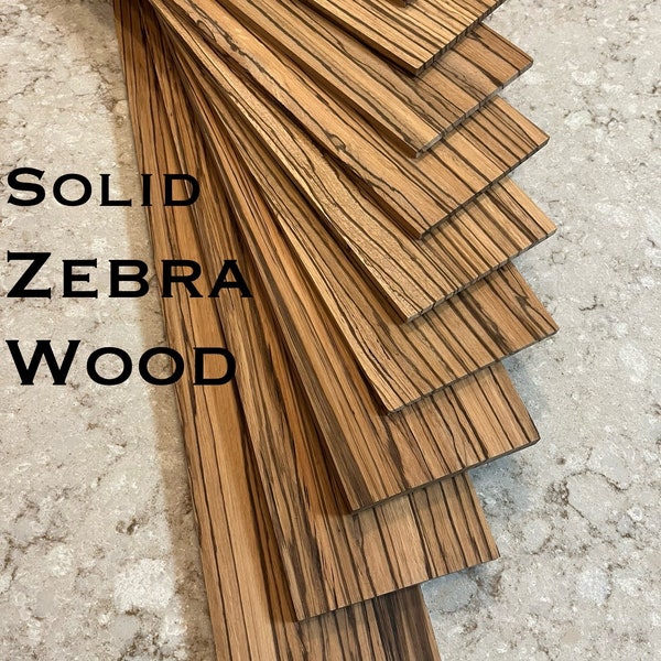 1/4” thick solid exotic zebra wood hardwood,  laser cutting, cnc, engraving and scroll saw cutting. Thin craft wood. Intarsia, Ships 1 day