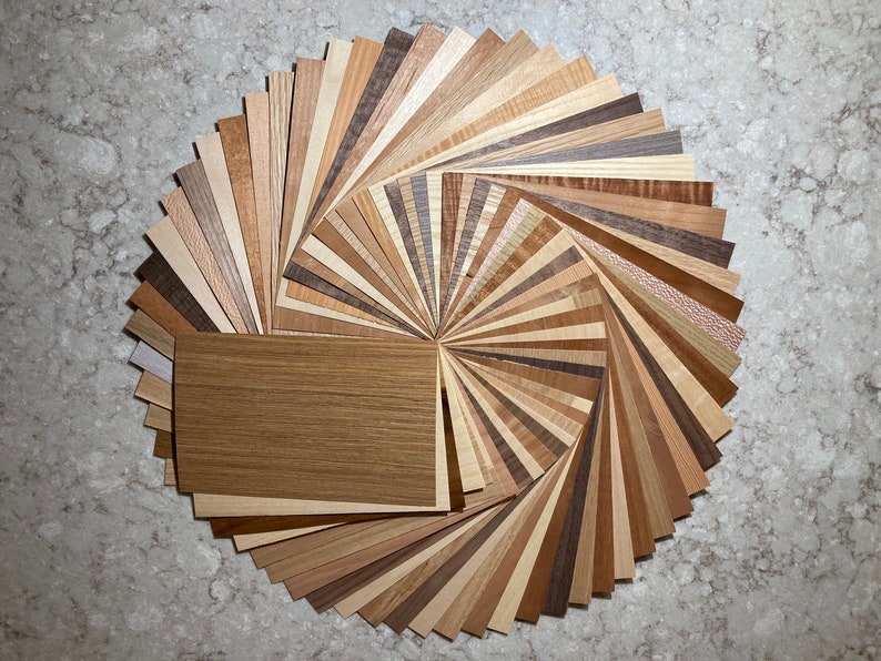 Exotic and Domestic All Wood Veneer Sheets. Each Pack Contains 65