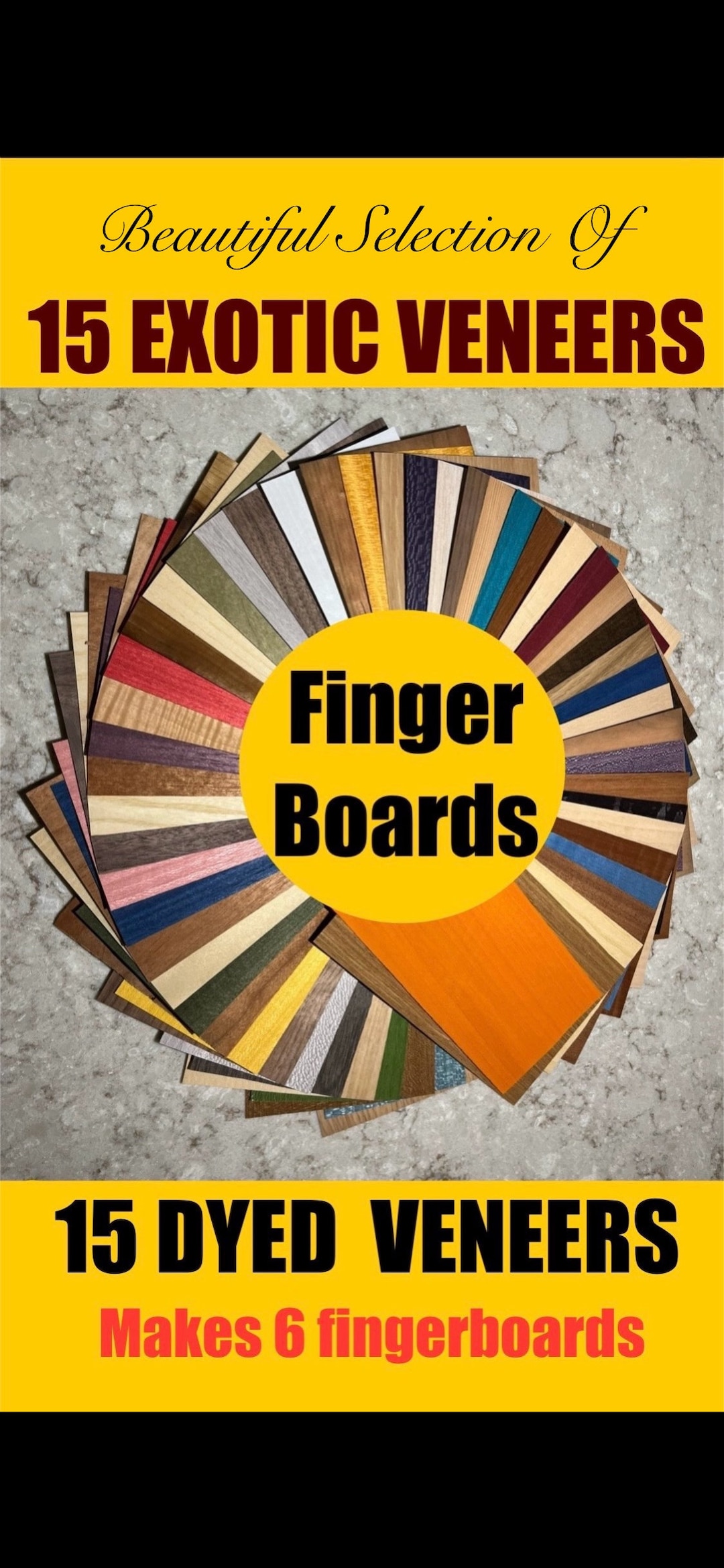 Fingerboards Wood Veneers Exotic Dyed Beautiful Flat Vibrant Colors